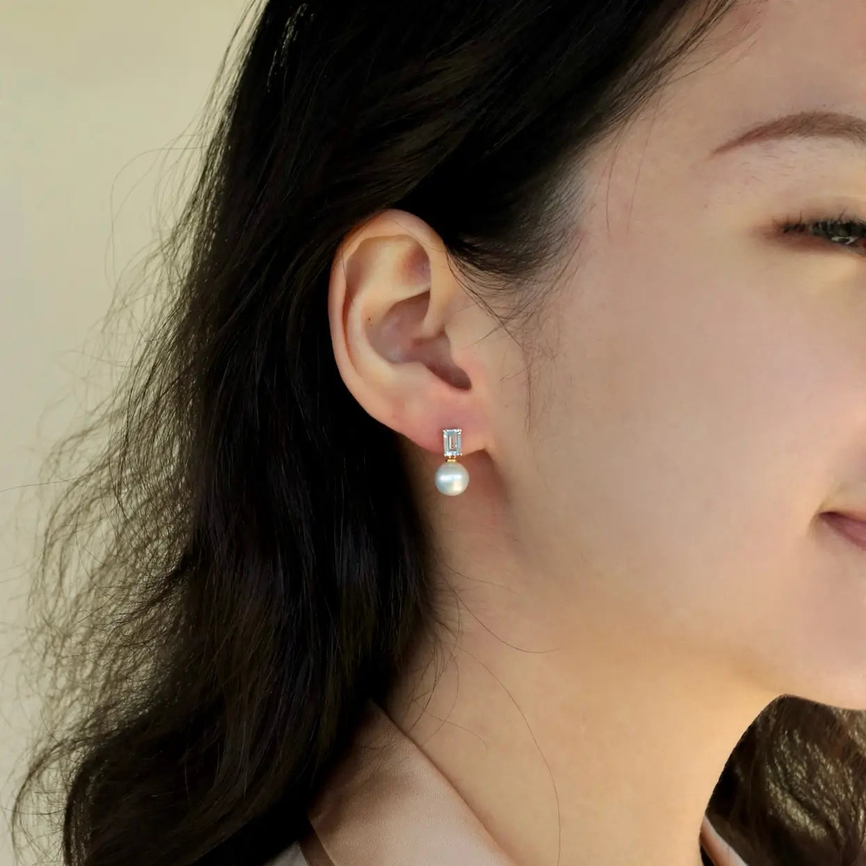 convertible pearl aquamarine drop earrings