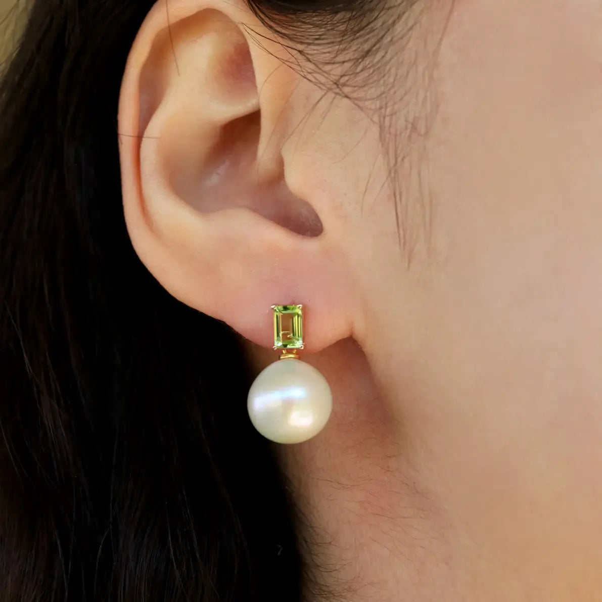 14k solid gold peridot pearl convertible drop earrings