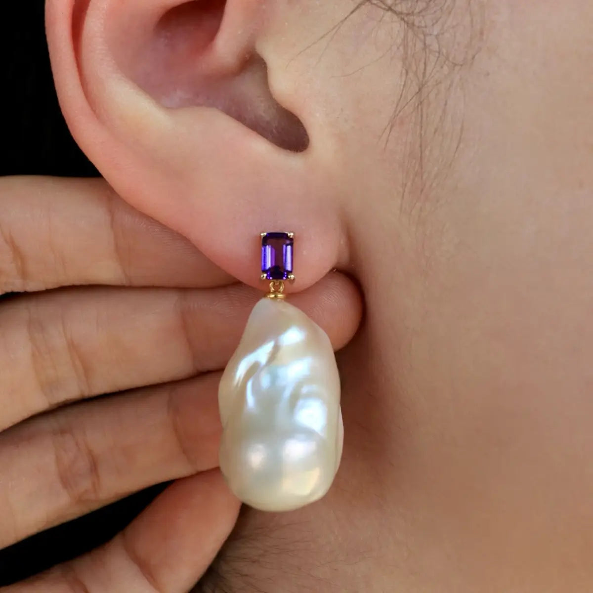 amethyst 14k gold pearl earrings gift convertible drop earrings