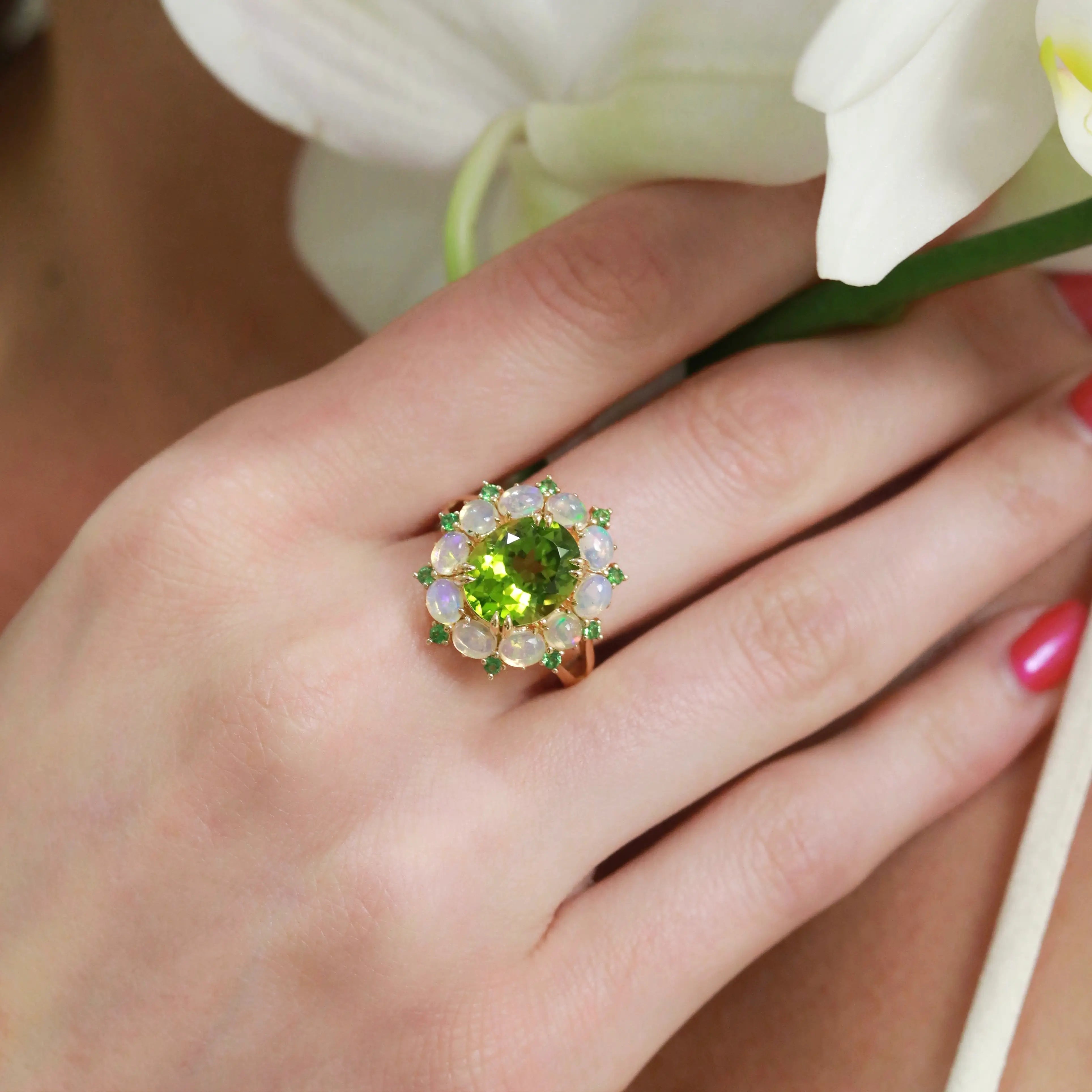 Mira Peridot Opal Tsavorite Cocktail Ring