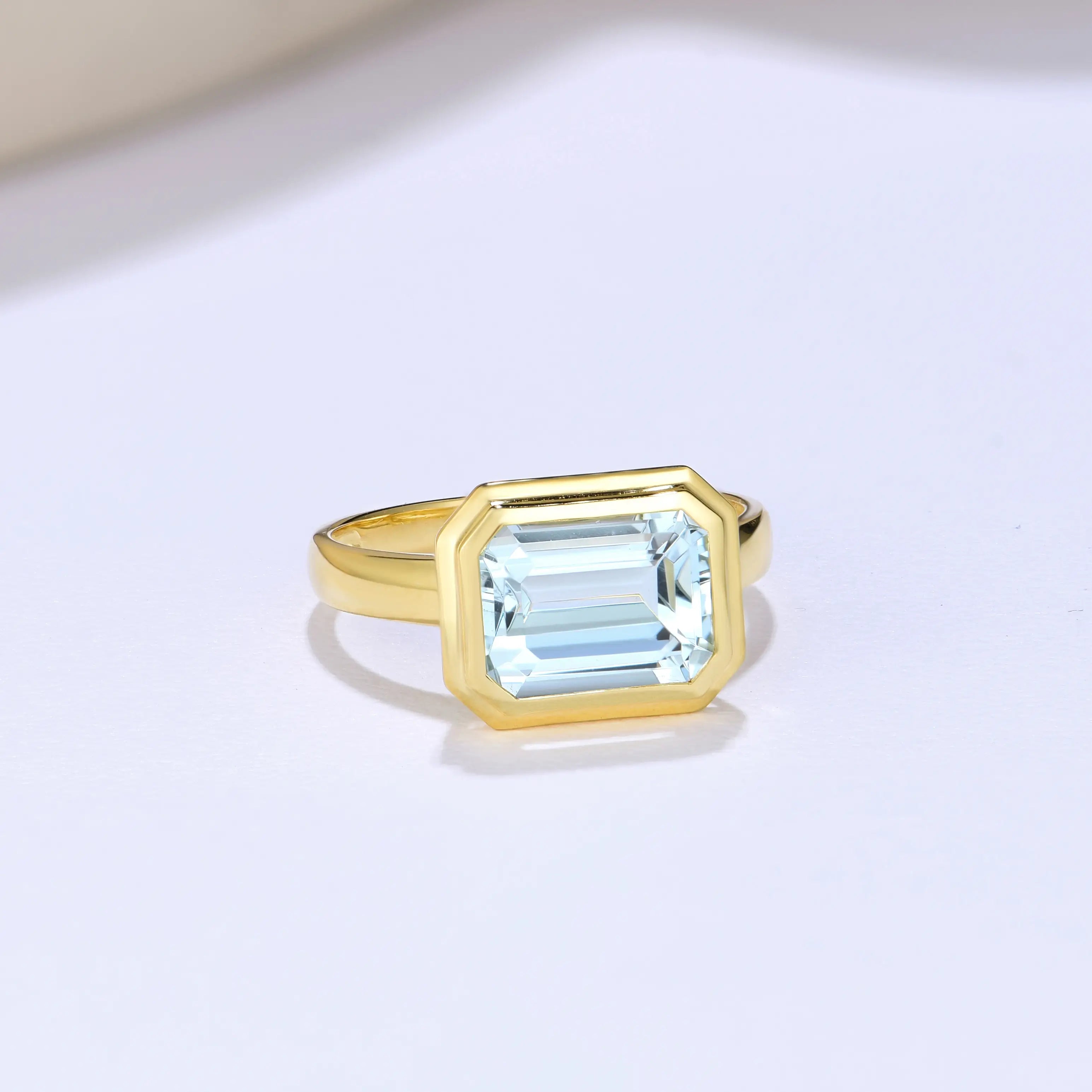 Bella East-West Emerald-Cut Aquamarine Ring