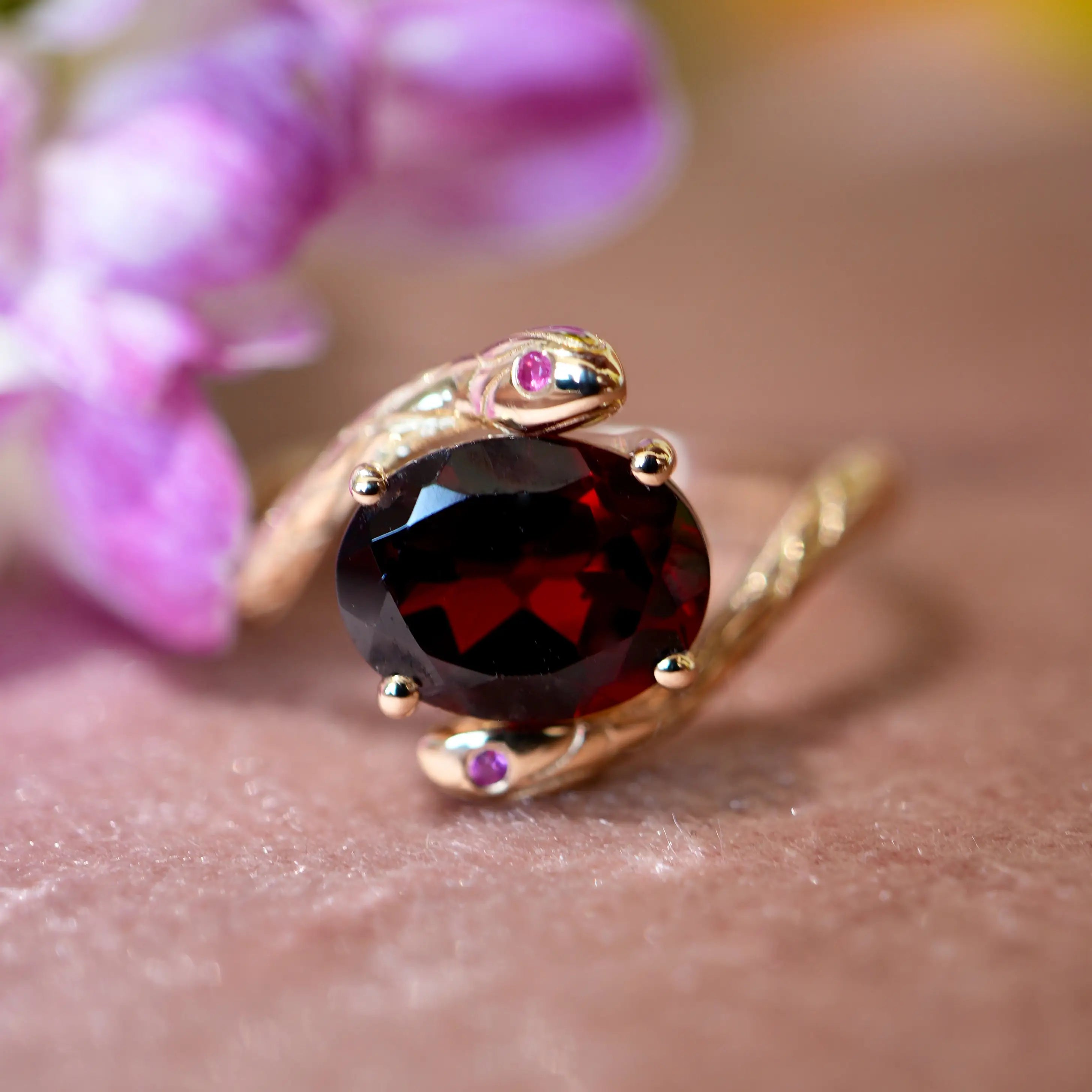 Snake Garnet Ruby East-West Ring