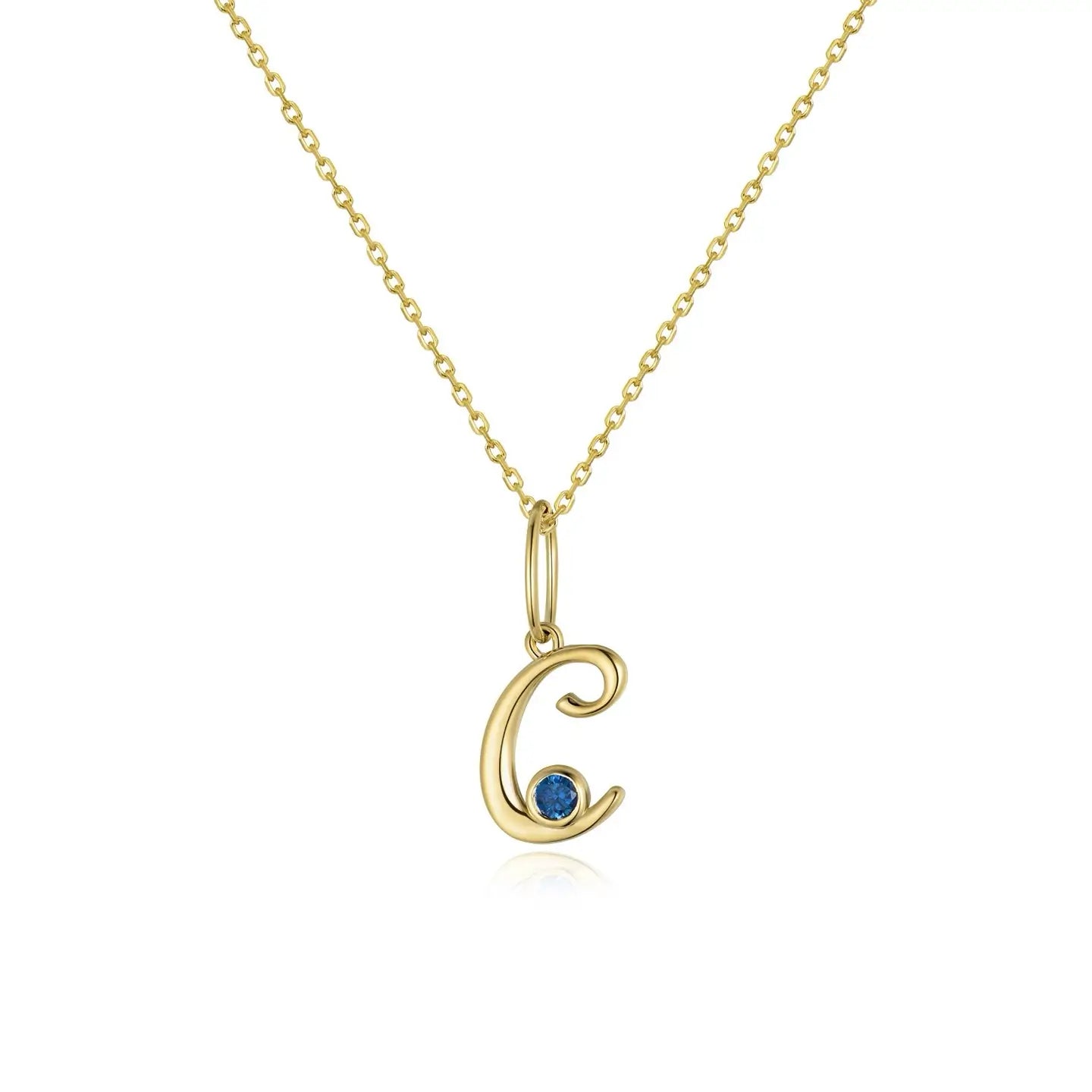 Cursive Initial C Birthstone Necklace 14k yellow gold solid gold