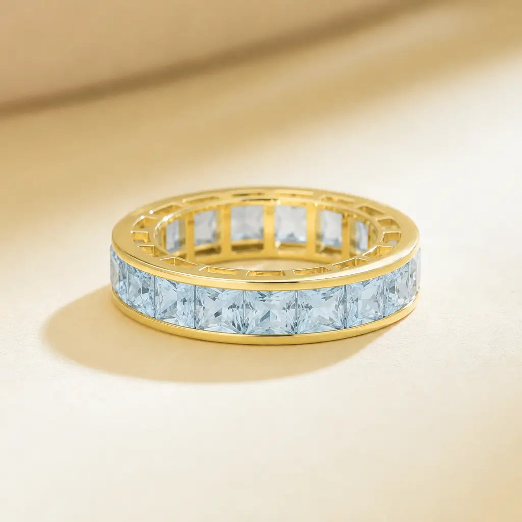 Nora Natural 5ctw Aquamarine Eternity Ring in 14k yellow gold