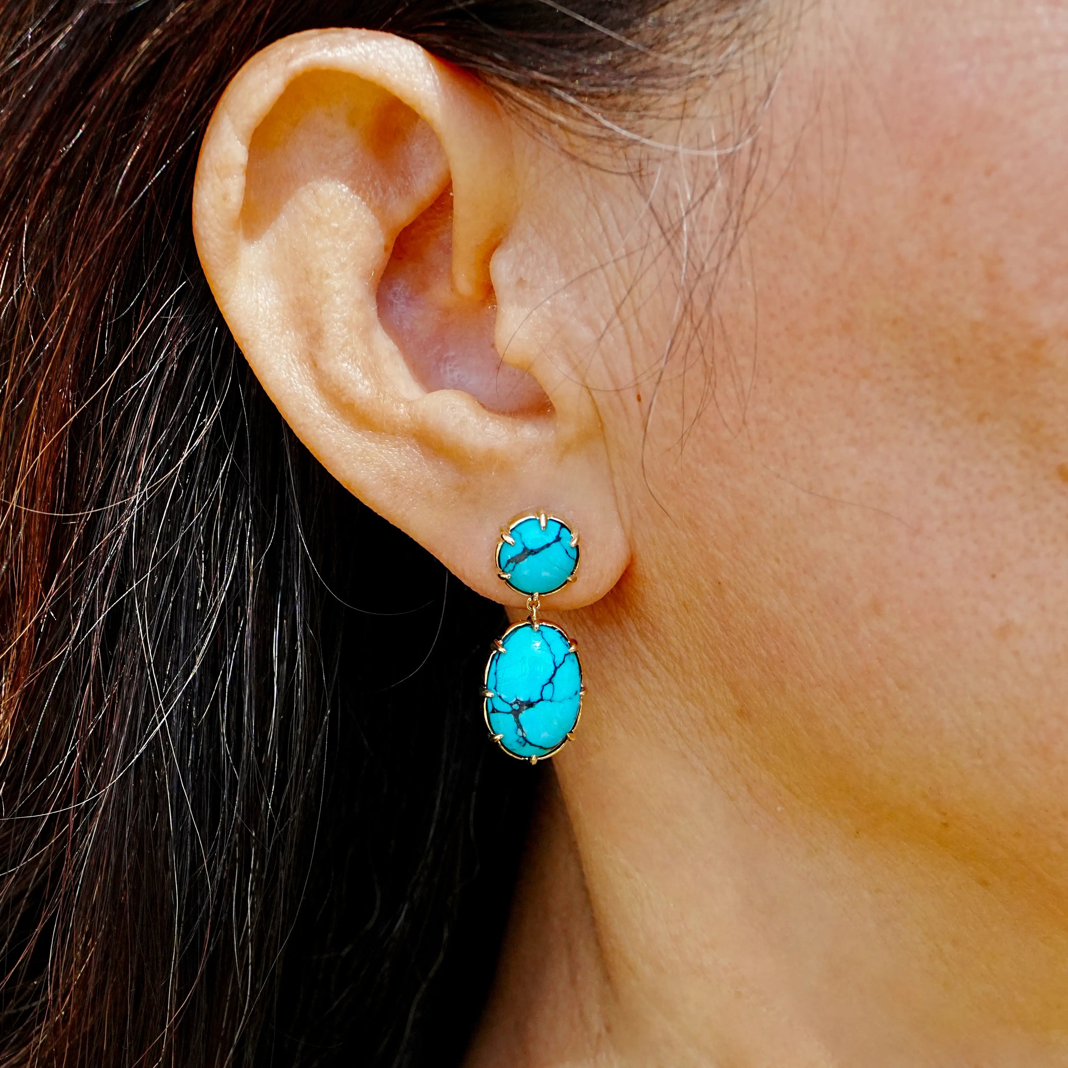 kai fine jewelry Garden Melody natural 9.96 ctw Natural Turquoise Drop Earrings in 14k yellow gold (One-of-a-Kind)