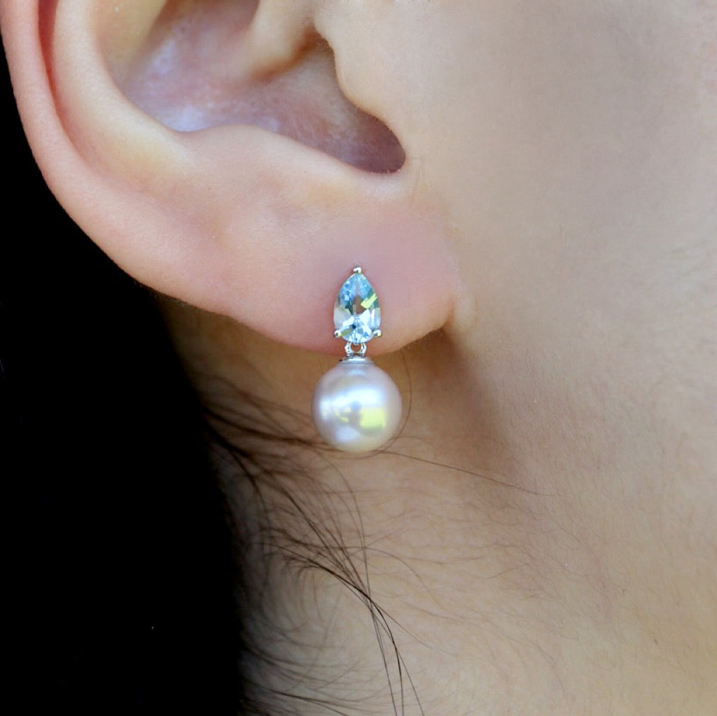 Venus Tears Aquamarine Pearl Convertible Earrings