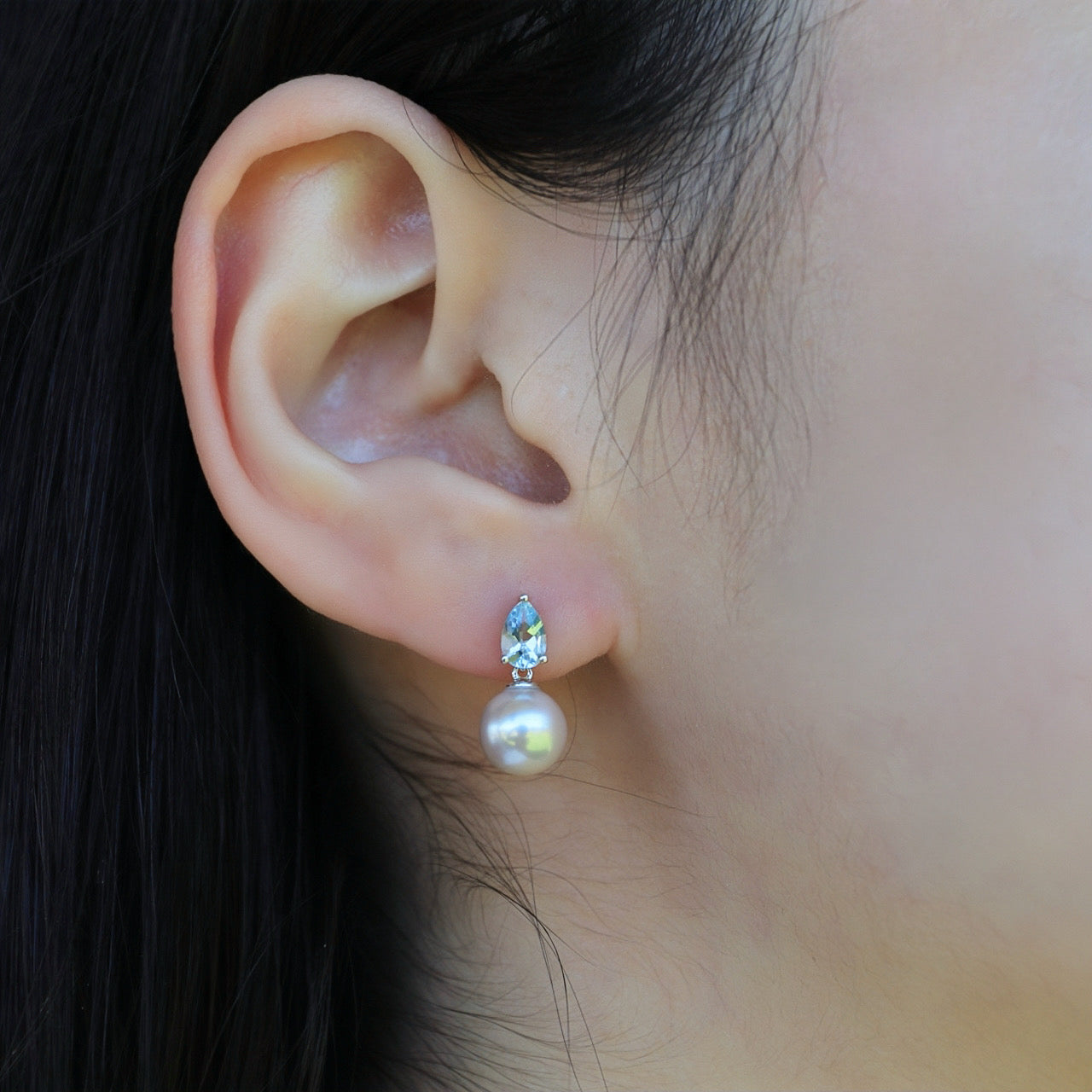 Venus Tears Aquamarine Pearl Convertible Earrings