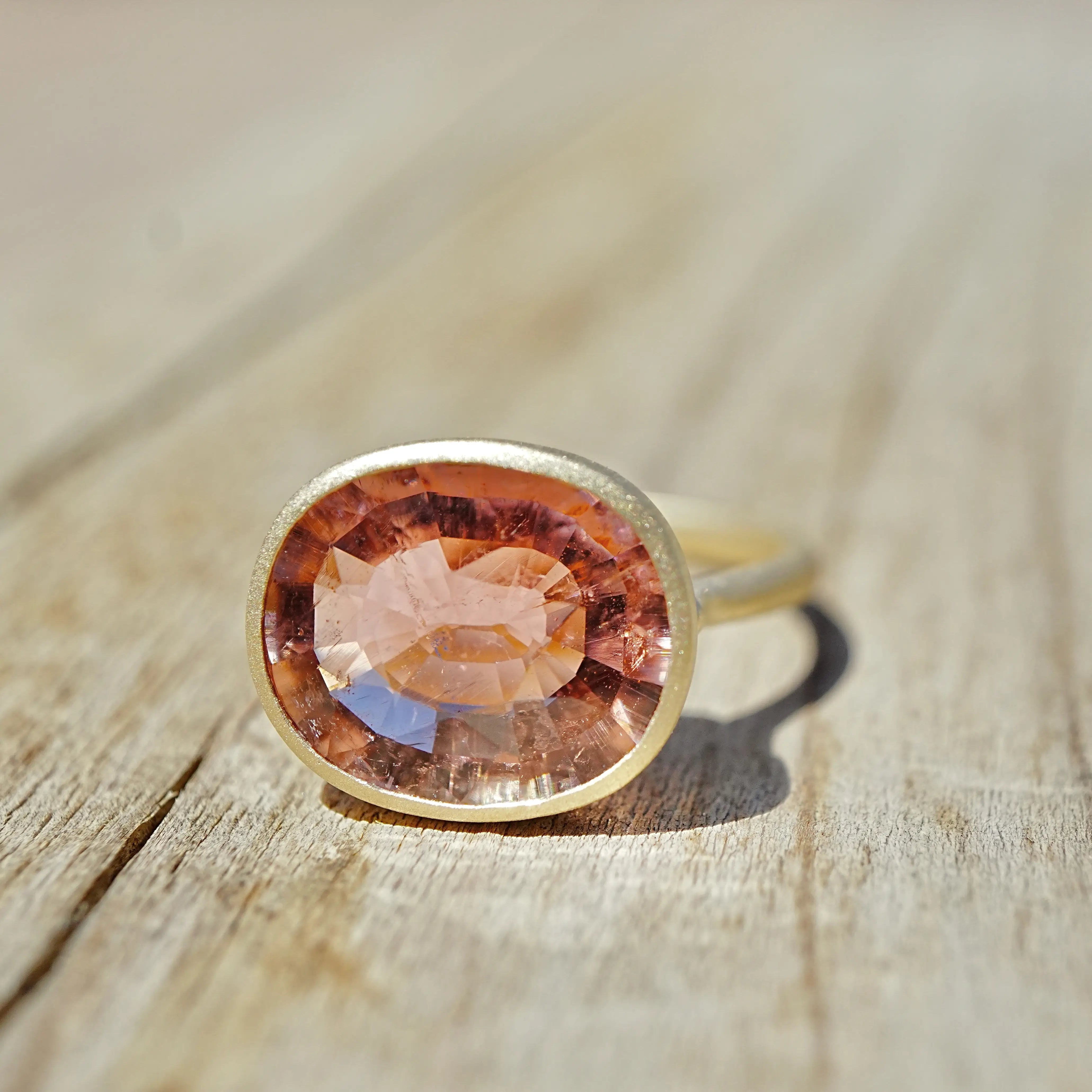 14k gold Aria Arch 5.71 ct Natural Sunset Natural Pink Tourmaline East-West Ring (One-of-a-Kind)