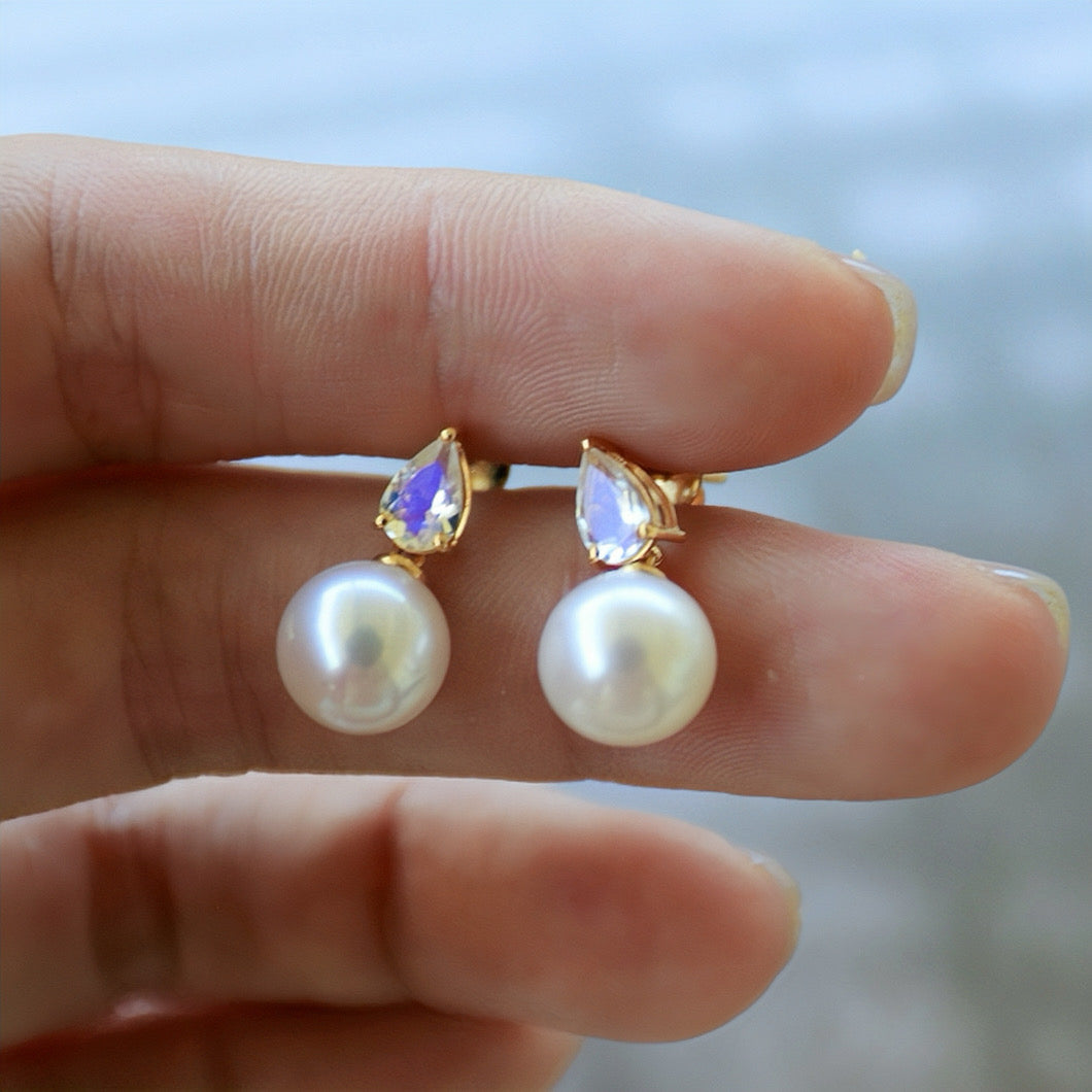 Venus Tears Moonstone Pearl Convertible Earrings