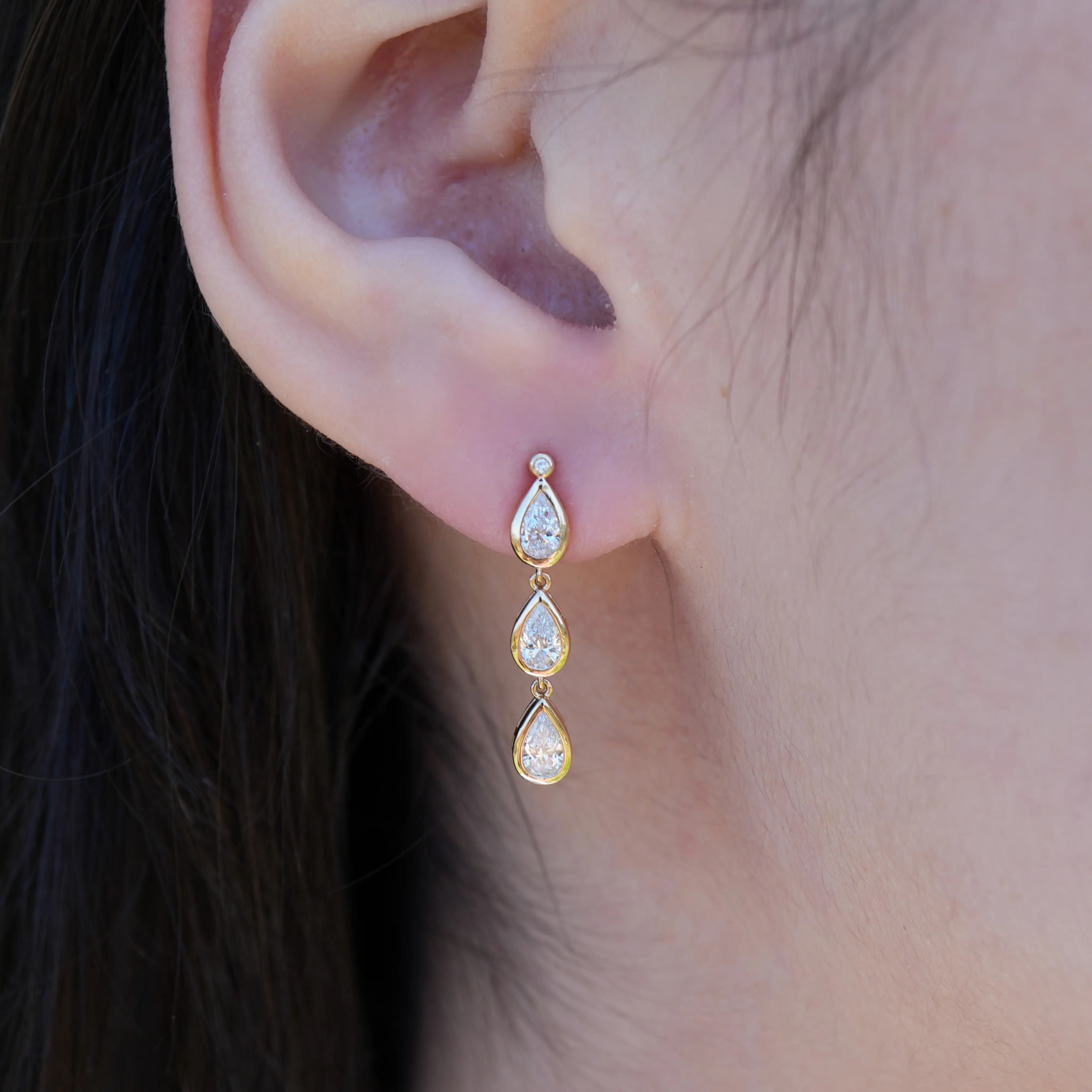 Venus Tears Lab Grown Diamond drop Earrings 14k yellow gold