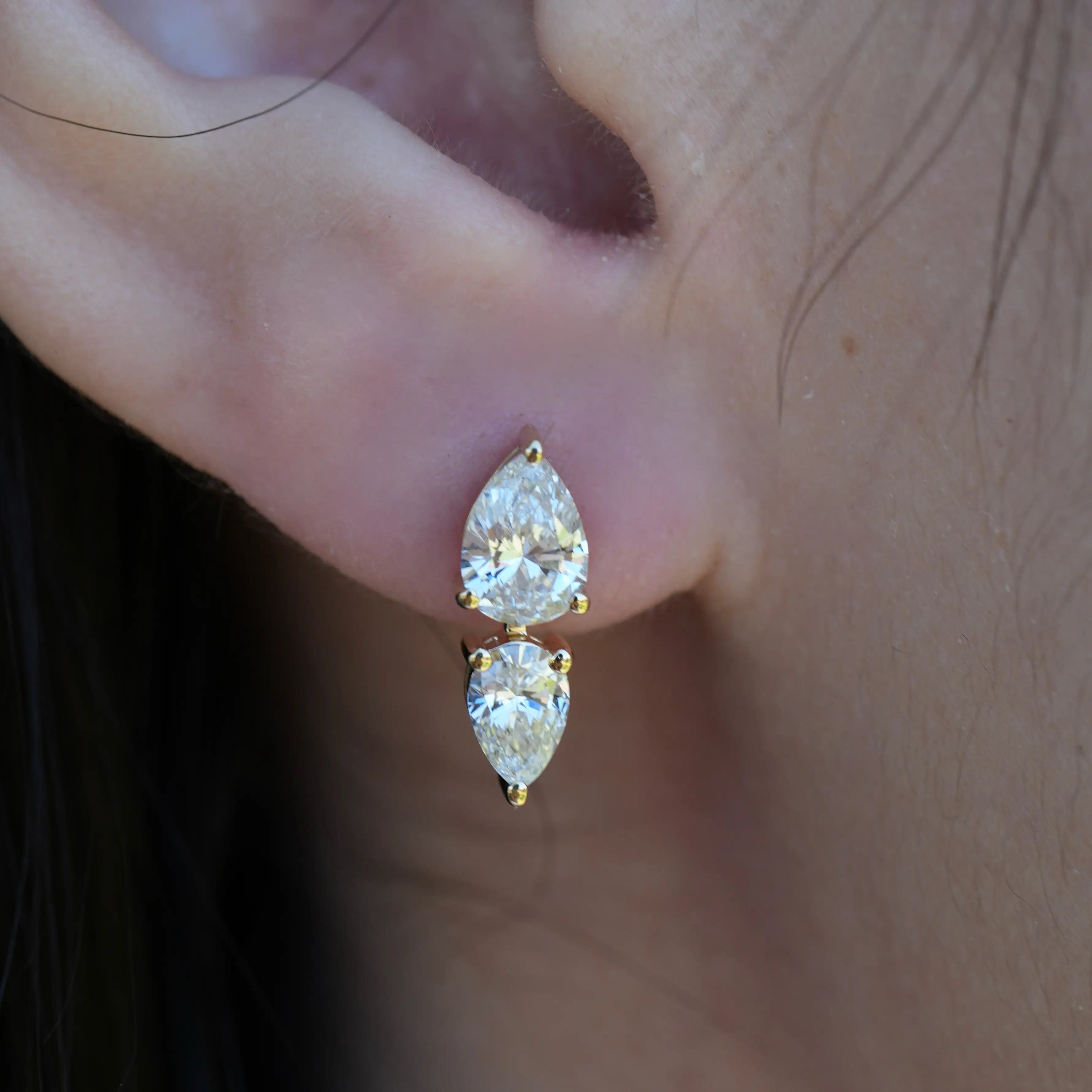 Venus Tears Duo Pear Lab Grown Diamond Earrings 14k yellow gold