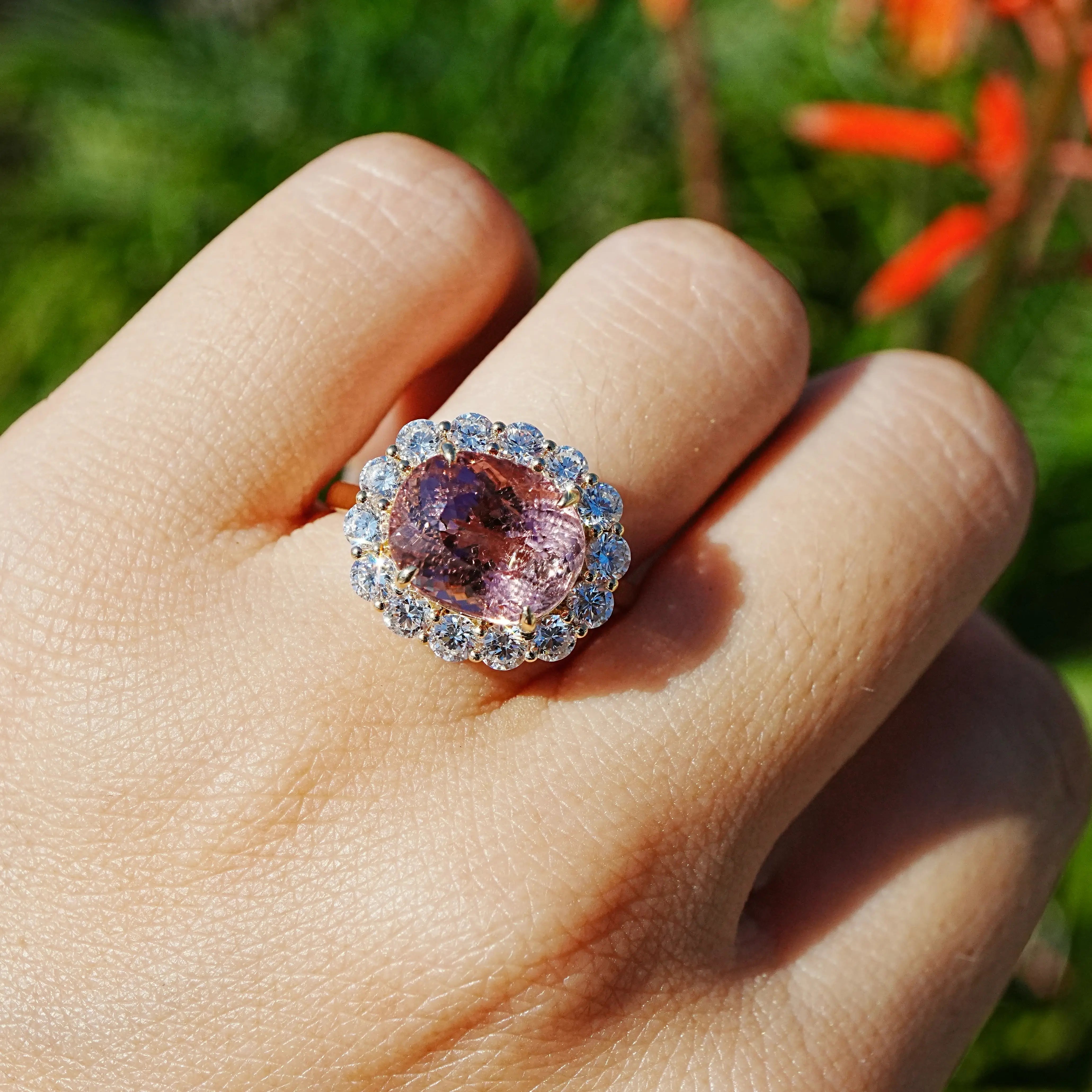 Eden Halo 6.06 ctw Natural Tourmaline & Lab Diamond East-West Ring in 14k yellow gold (One-of-a-Kind)