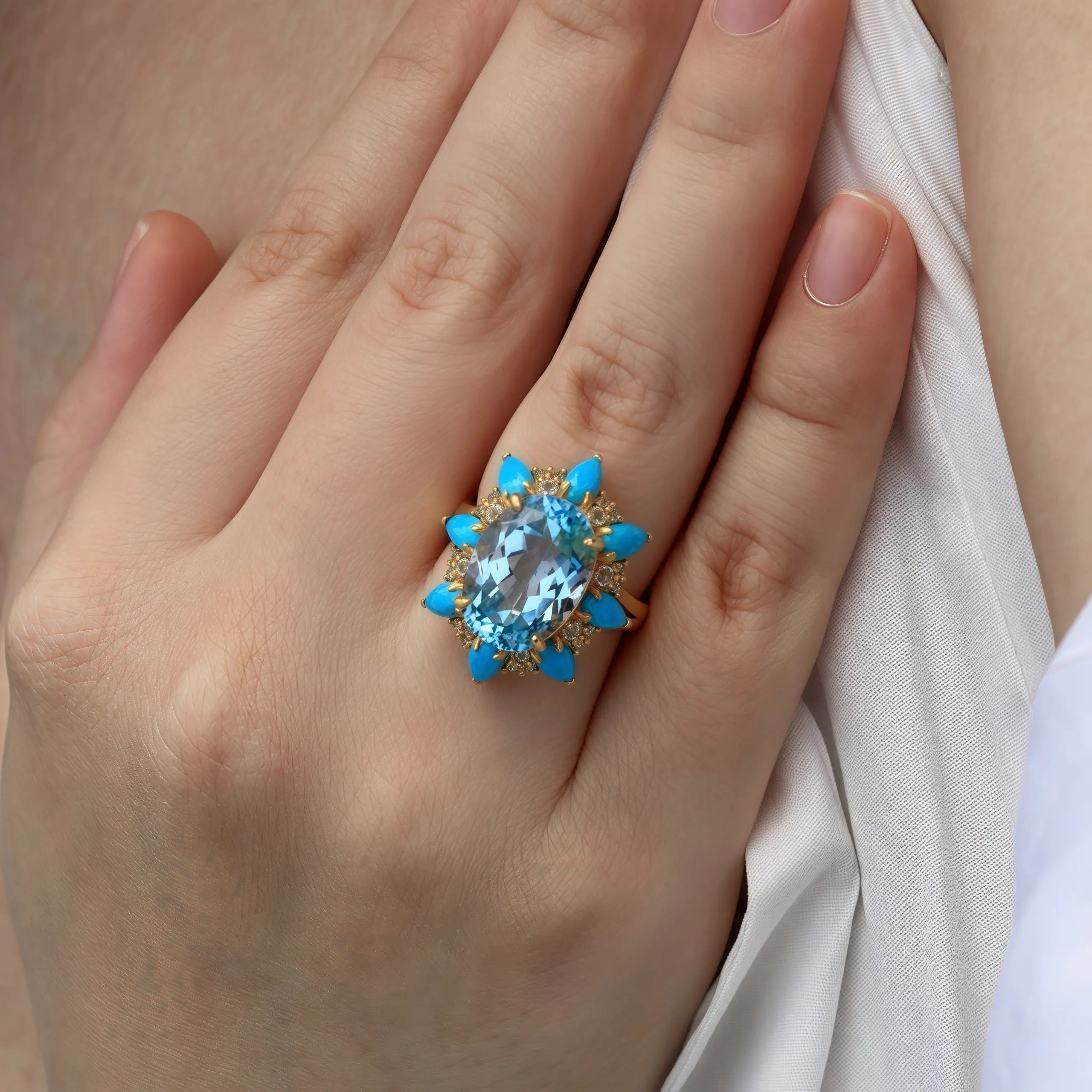 Topaz Turquoise Aquamarine Cocktail Ring