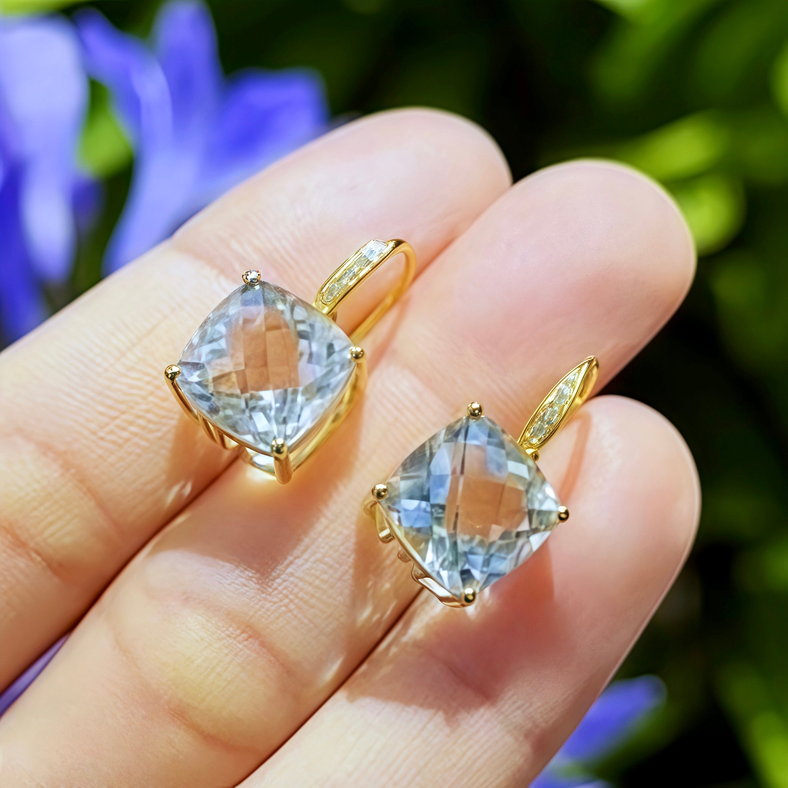 Radiant Prasiolite Green Amethyst Diamond Baroque Pearl Convertible Drop Earrings