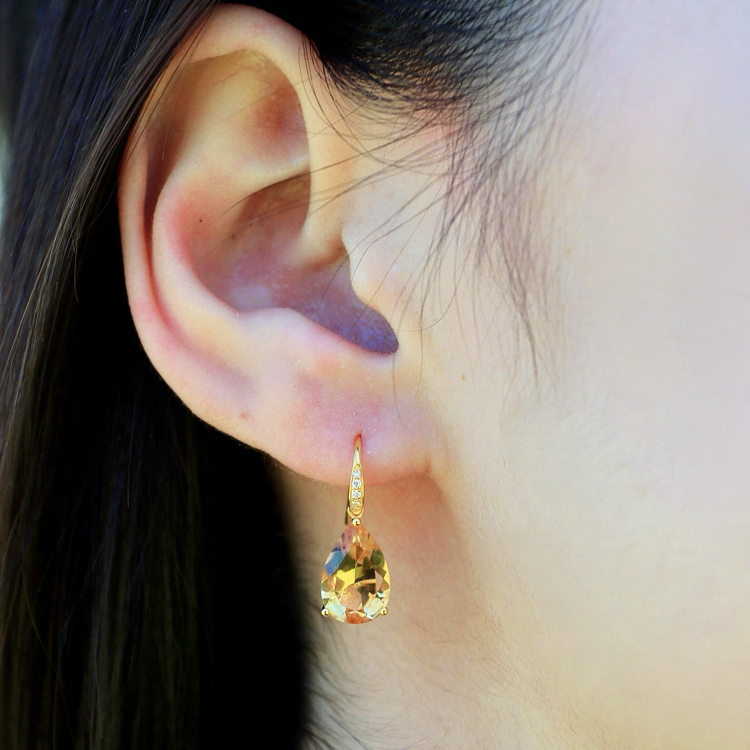 Radiant Pear Citrine Diamond Drop Earrings