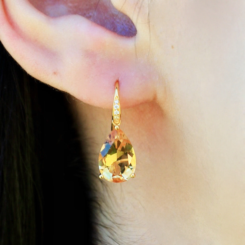 Radiant Pear Citrine Diamond Drop Earrings