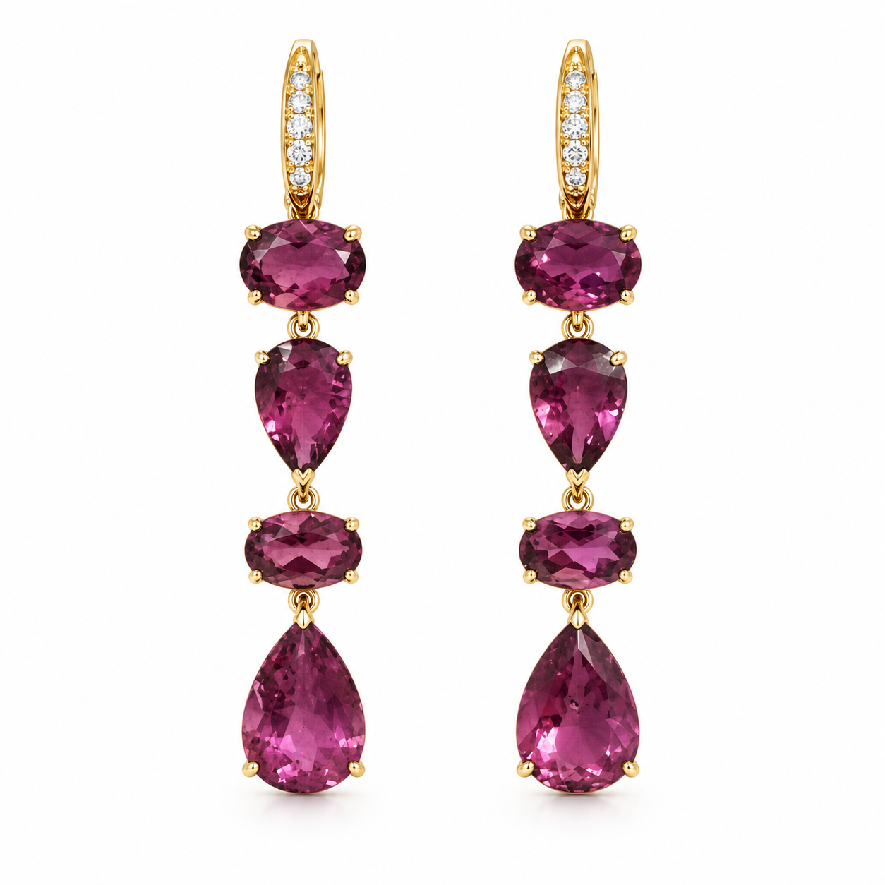 Garden Melody 5.00 ctw Natural Rubellite & Diamond Drop Earrings - Custom Order