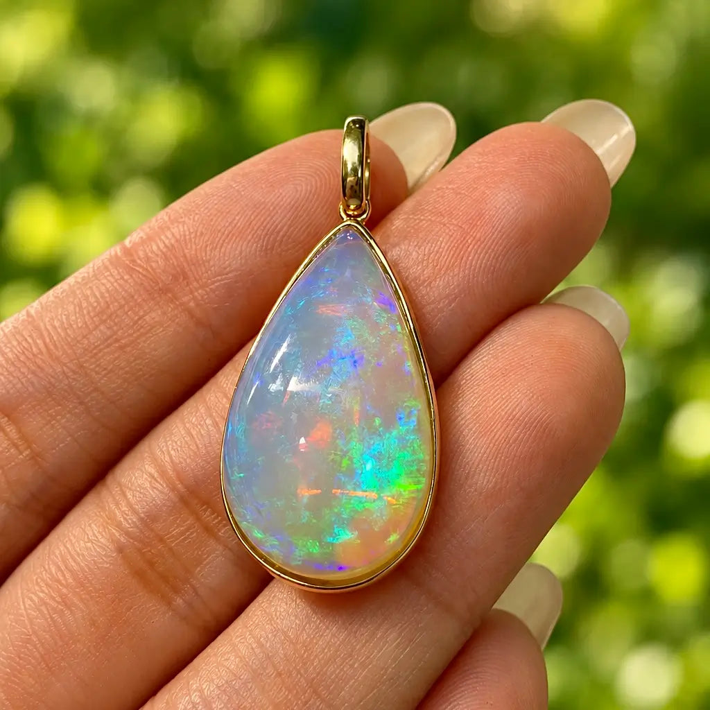 14k yellow gold Vivid Glance 13.25 ctw Natural Opal Diamond Lock Paperclip Chain Necklace (One-of-a-Kind)