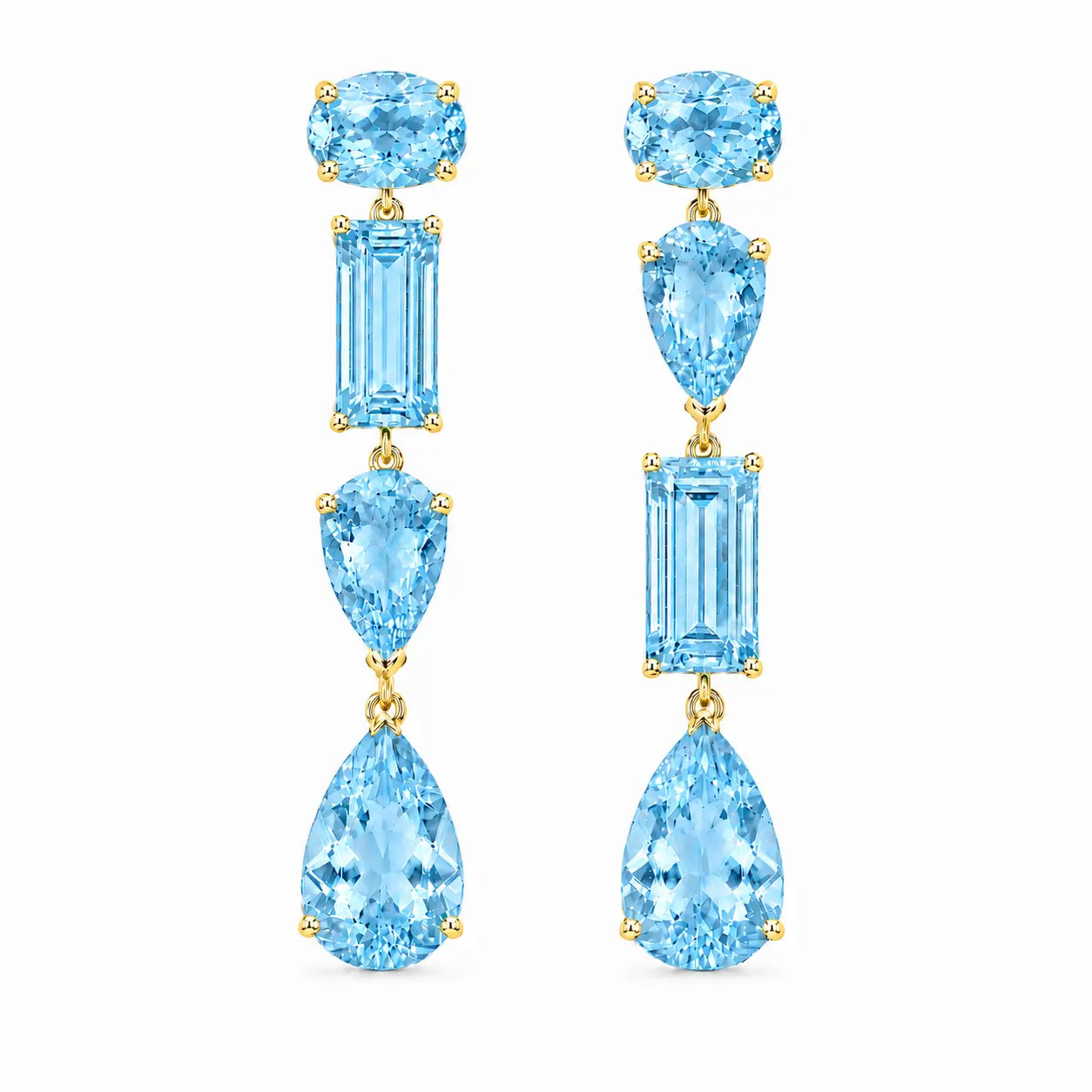 Garden Melody AIGS Certified 11.44 ctw Santa Maria Blue Aquamarine Drop Earrings in 14k yellow gold (One-of-a-Kind)