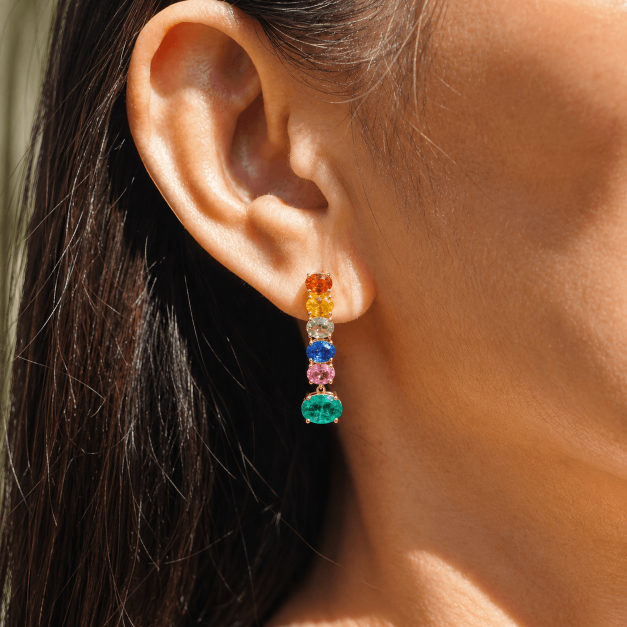 Garden Melody 5.16 ctw Natural Emerald & Rainbow Sapphire Drop Earrings (One-of-a-Kind)