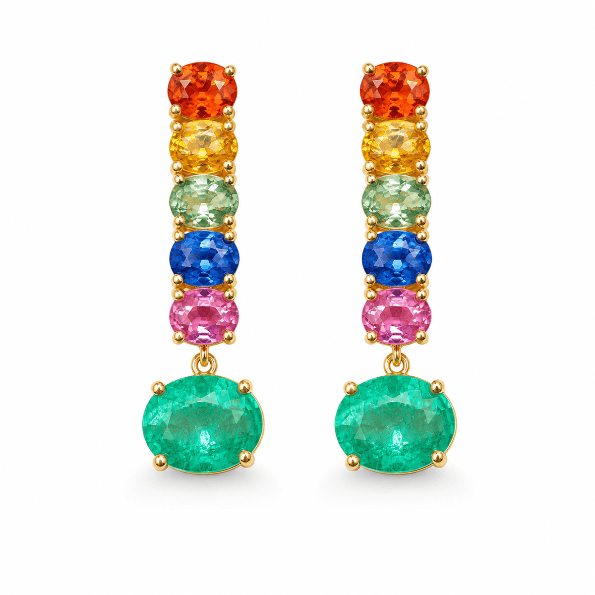 Garden Melody 5.16 ctw Natural Emerald & Rainbow Sapphire Drop Earrings (One-of-a-Kind)