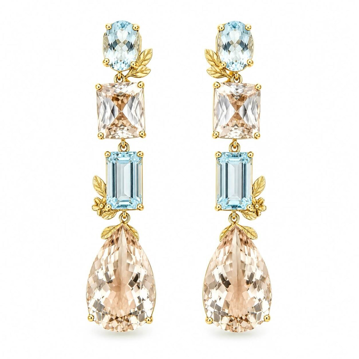 Garden Melody 34.85 ctw Natural Aquamarine & Champagne Scapolite Drop Earrings (One-of-a-Kind)