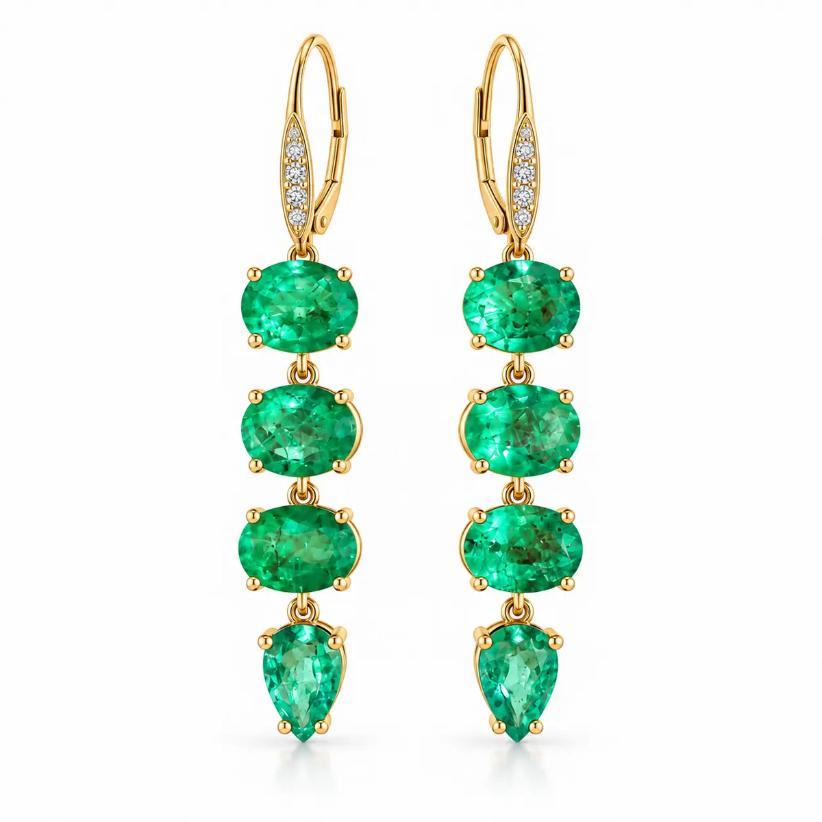 Garden Melody 3.80 ctw Natural Emerald & Diamond Lever-Back Drop Earrings (One-of-a-Kind)