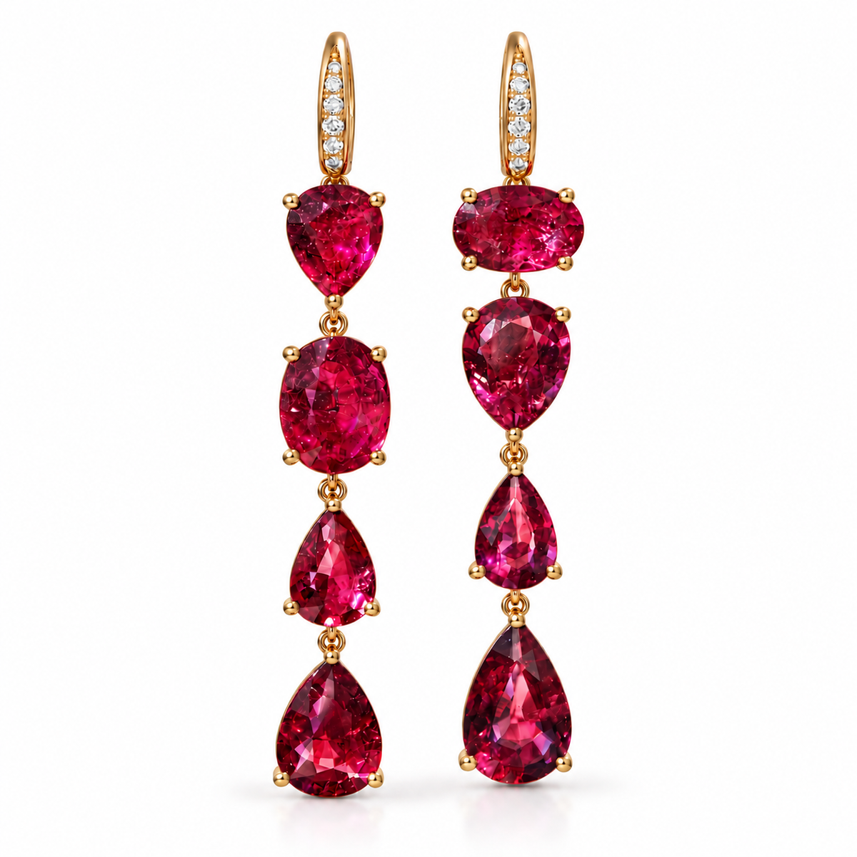 (SOLD) Garden Melody 8.95 ctw Natural Rubellite & Diamond Lever-Back Earrings (One-of-a-Kind)
