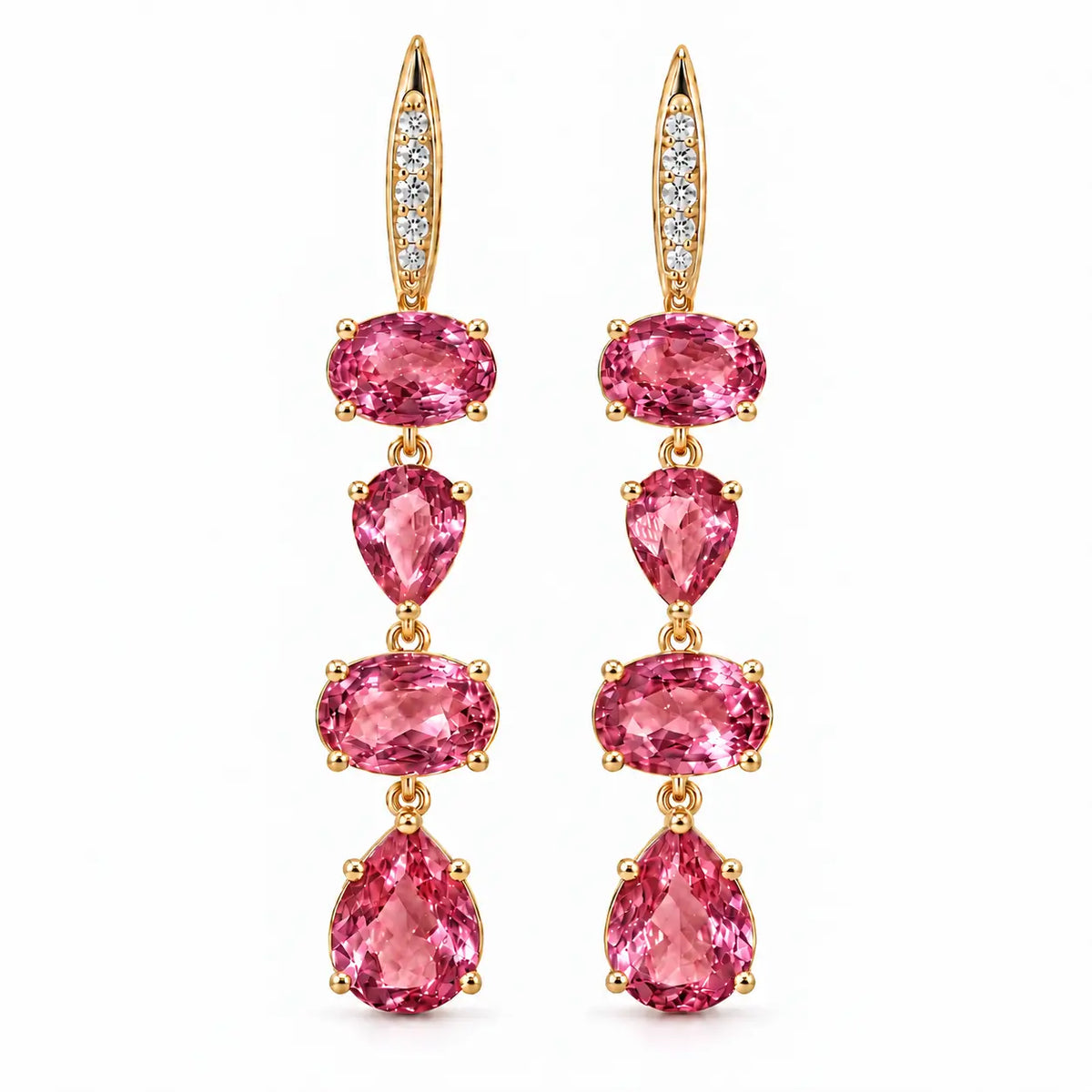14k yellow gold Garden Melody 5.38 ctw Natural Pink Tourmaline & Diamond Drop Earrings (One-of-a-Kind)