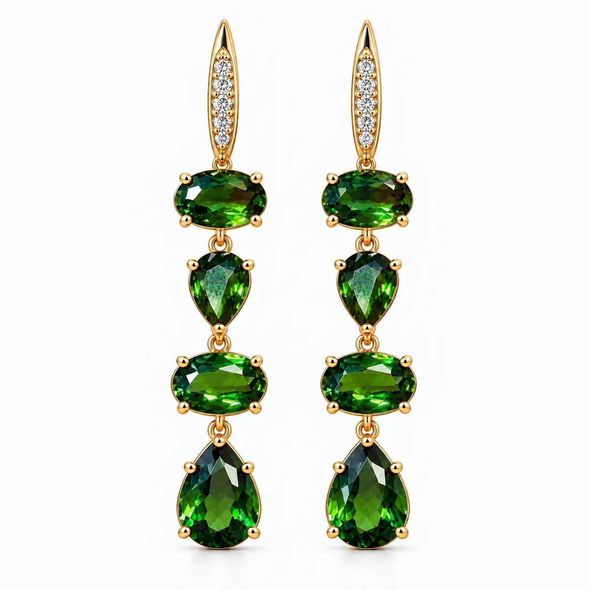 14k yellow gold Garden Melody 4.51 ctw Natural Green Tourmaline & Diamond Drop Earrings (One-of-a-Kind)