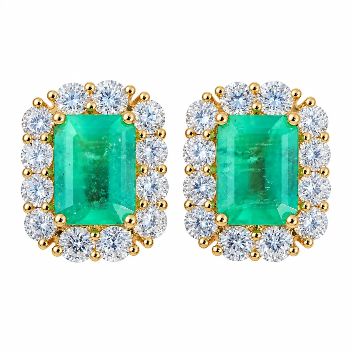 14k yellow gold Eden Halo 4.87 ctw Natural Emerald & Lab Grown Diamond Earrings (One-of-a-Kind)