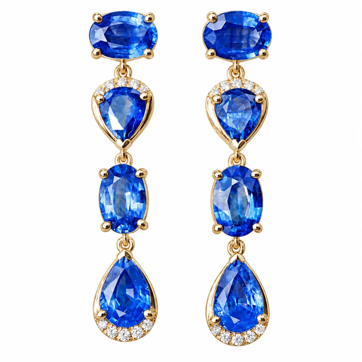 14k yellow gold Garden Melody 3.75 ctw Natural Blue Sapphire & Diamond Drop Earrings (One-of-a-Kind)