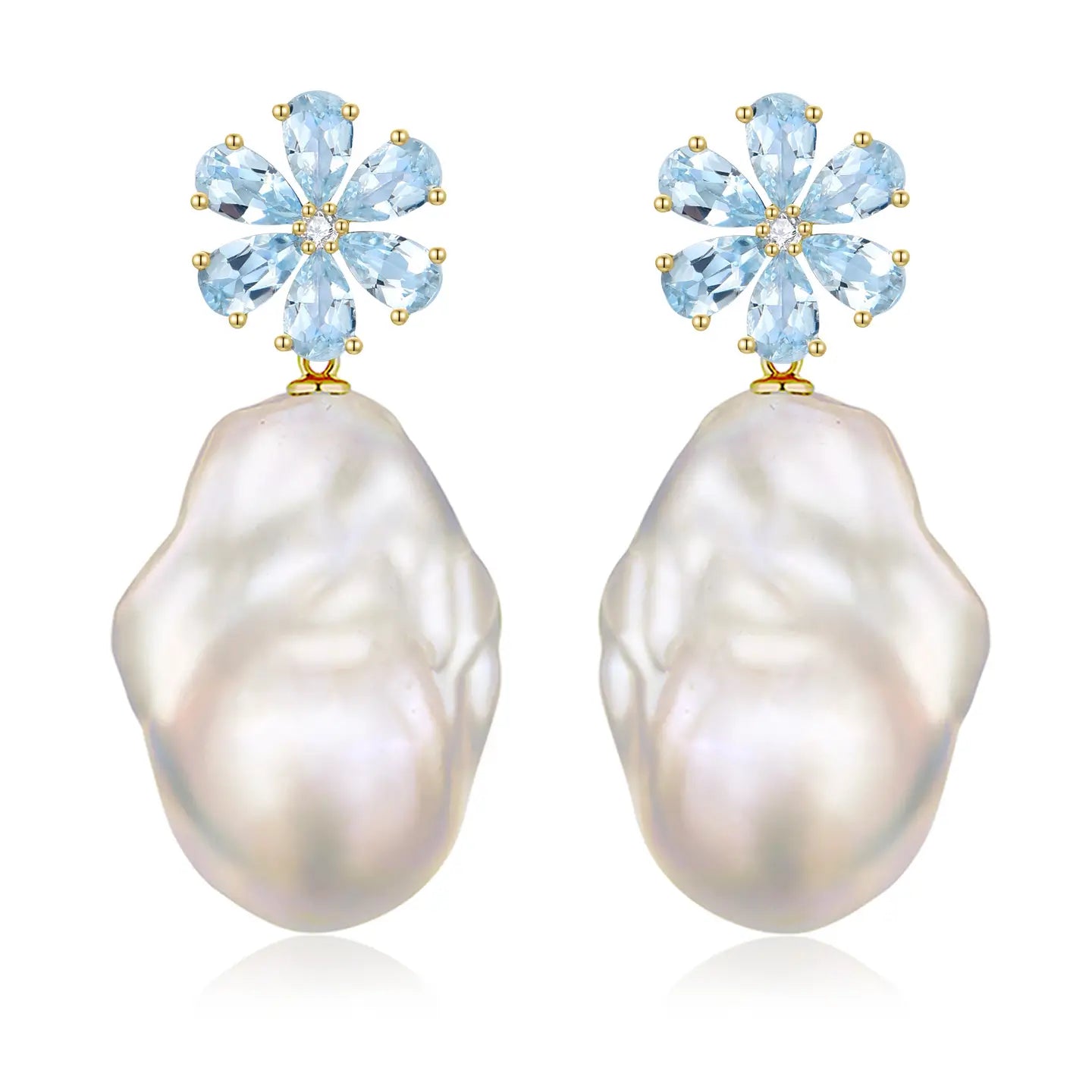Flora Blossom Aquamarine Diamond Baroque Pearl Convertible Drop Earrings