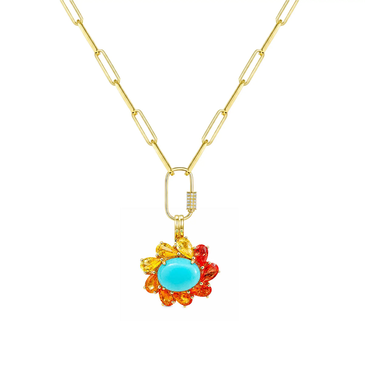 Sunse Halo 4.15ctw Natural Turquoise & Sapphire Diamond Lock