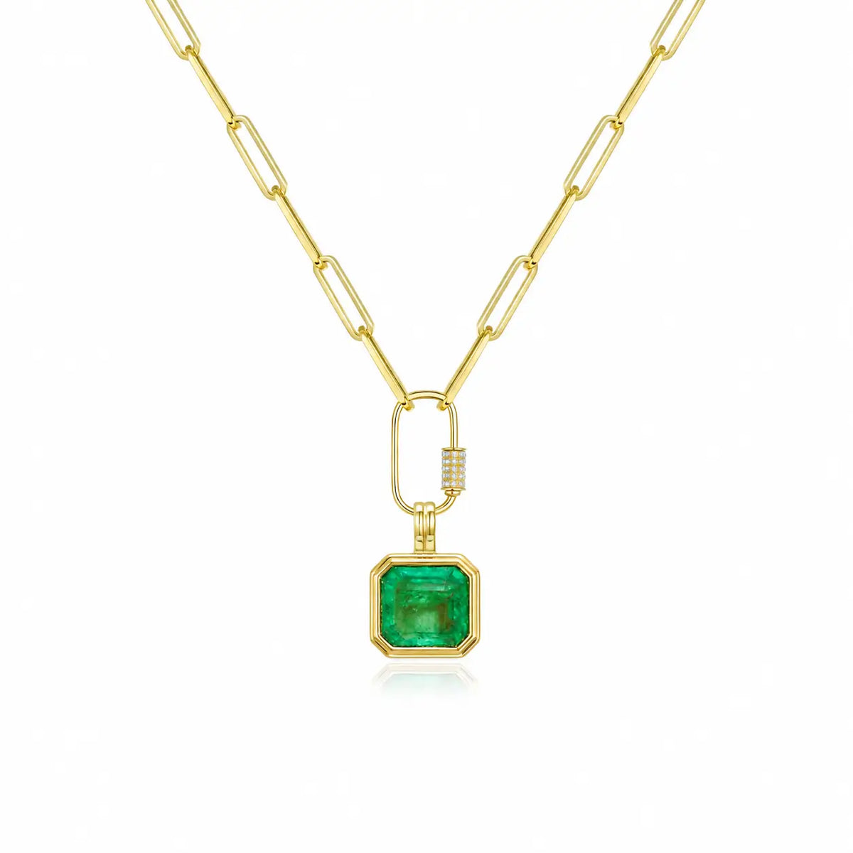 Bella 1.93ct Natural Emerald Diamond Lock Paperclip Chain Necklace (One-of-a-Kind)
