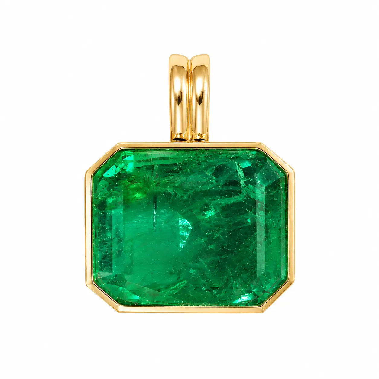 Vivid Glance 5.12ct Natural Emerald Diamond Lock Paperclip Chain Necklace (One-of-a-Kind)