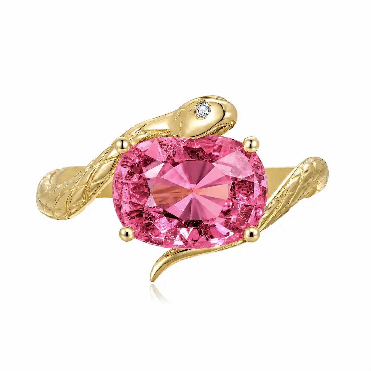 kai fine jewelry Snake Protection 3.79 ct Natural Pink Tourmaline & Diamond East-West Ring in 14k yellow gold size 7 (One-of-a-Kind)