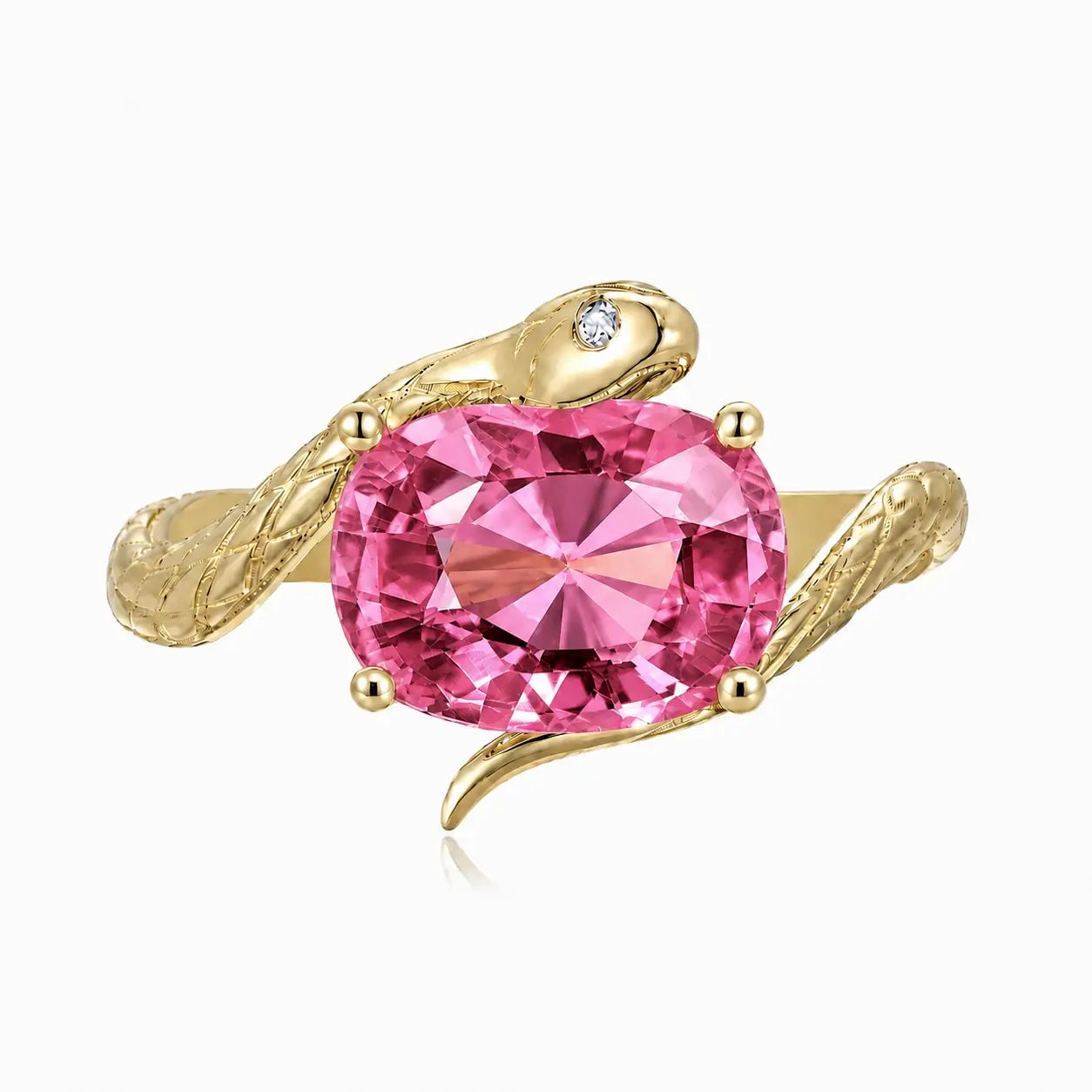kai fine jewelry Snake Protection 3.79 ct Natural Pink Tourmaline & Diamond East-West Ring in 14k yellow gold size 7 (One-of-a-Kind)