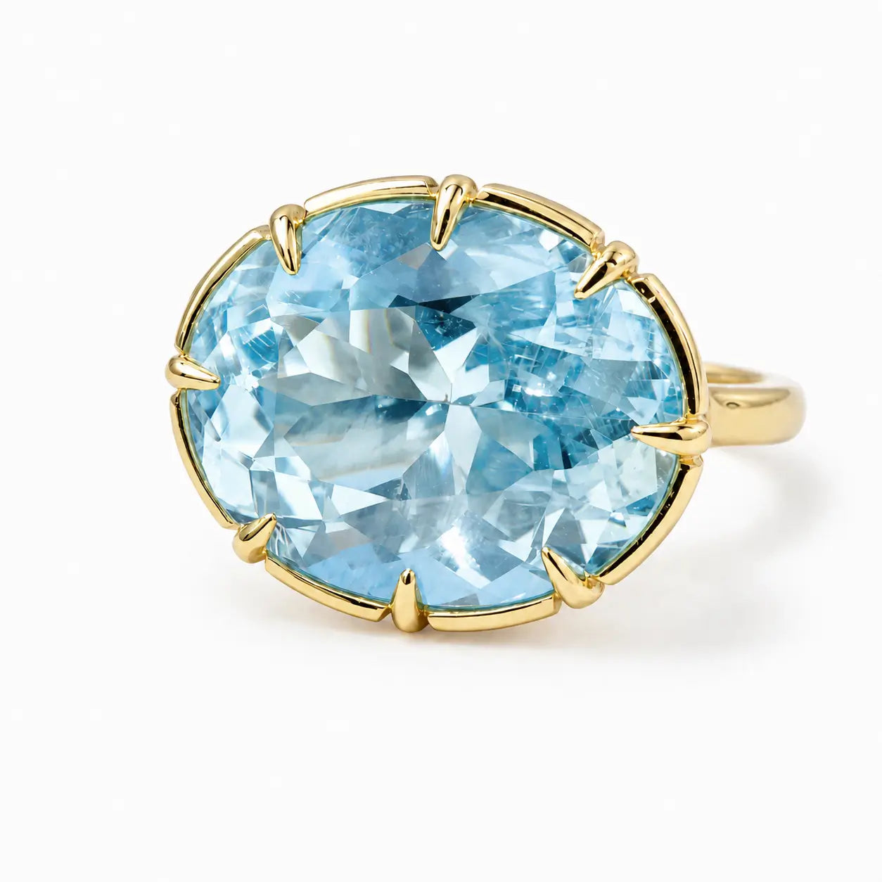 14k yellow gold Aurea AIGS Certified 9.93 ct Santa Maria Aquamarine East-West Ring