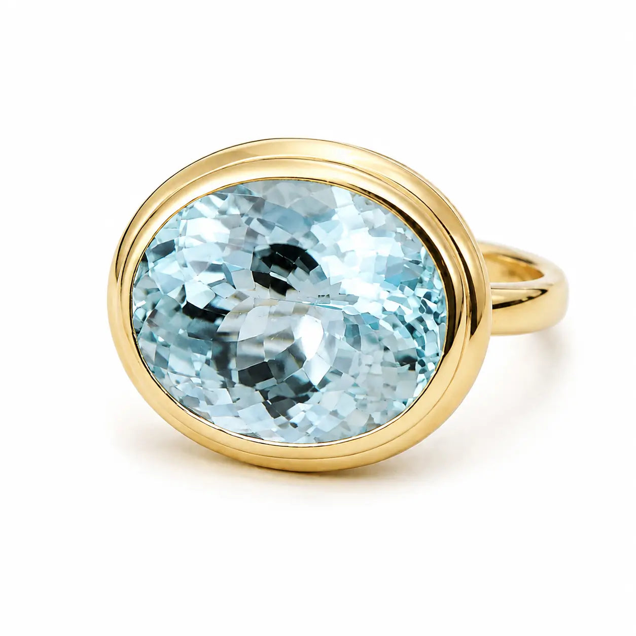 Bella 4.95 ct AIGS Certified Aquamarine East-West Ring in 14k yellow gold (One-of-a-Kind)