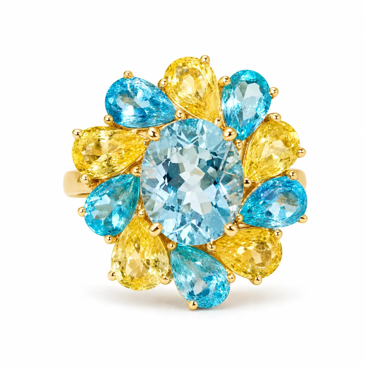 kai fine jewelry Melissa 7.05 ctw Natural Aquamarine, Yellow Sapphire & Apatite Ring size 7 (One-of-a-Kind)