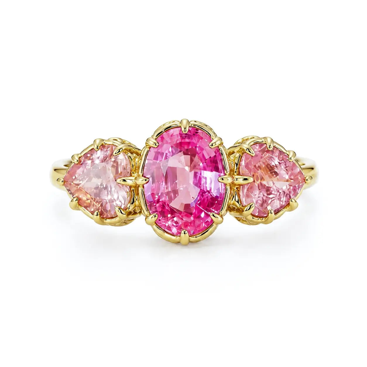Aurea 2.06 ctw Natural Pink Sapphire & Tourmaline Three-Stone Ring (One-of-a-Kind)