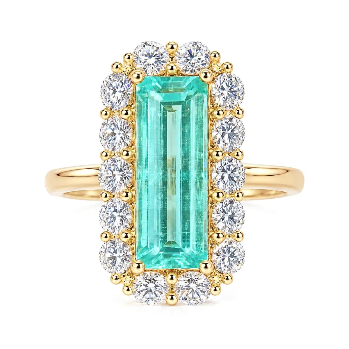 Eden Halo 3.69 ctw Natural Vanadium Beryl & Lab Diamond Ring (One-of-a-Kind)