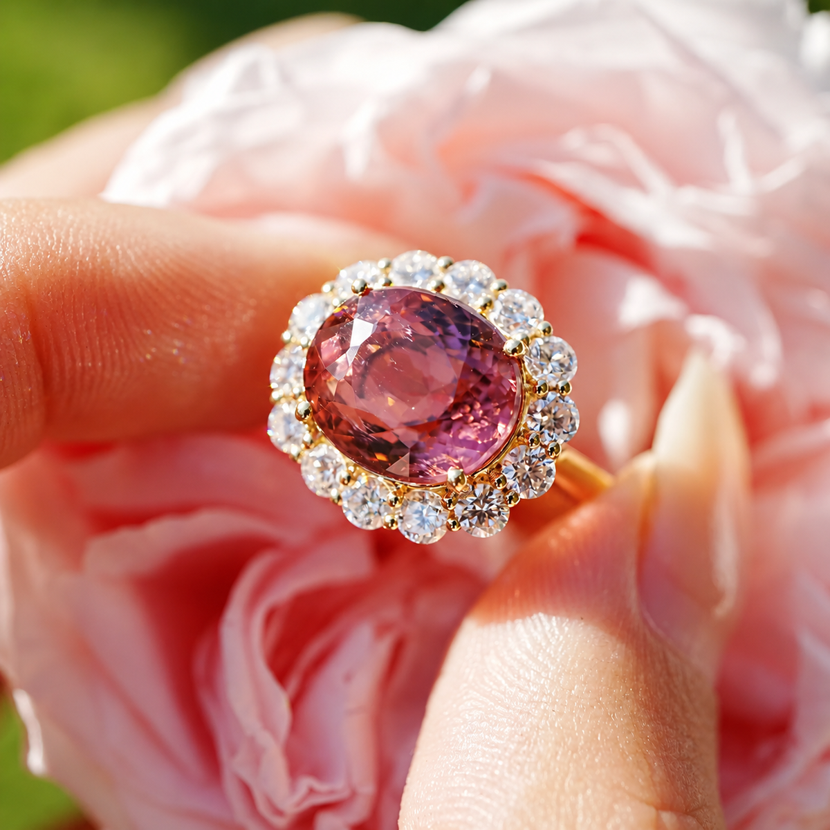 Eden Halo 6.63 ctw Natural Tourmaline & Lab Diamond East-West Ring (One-of-a-Kind)