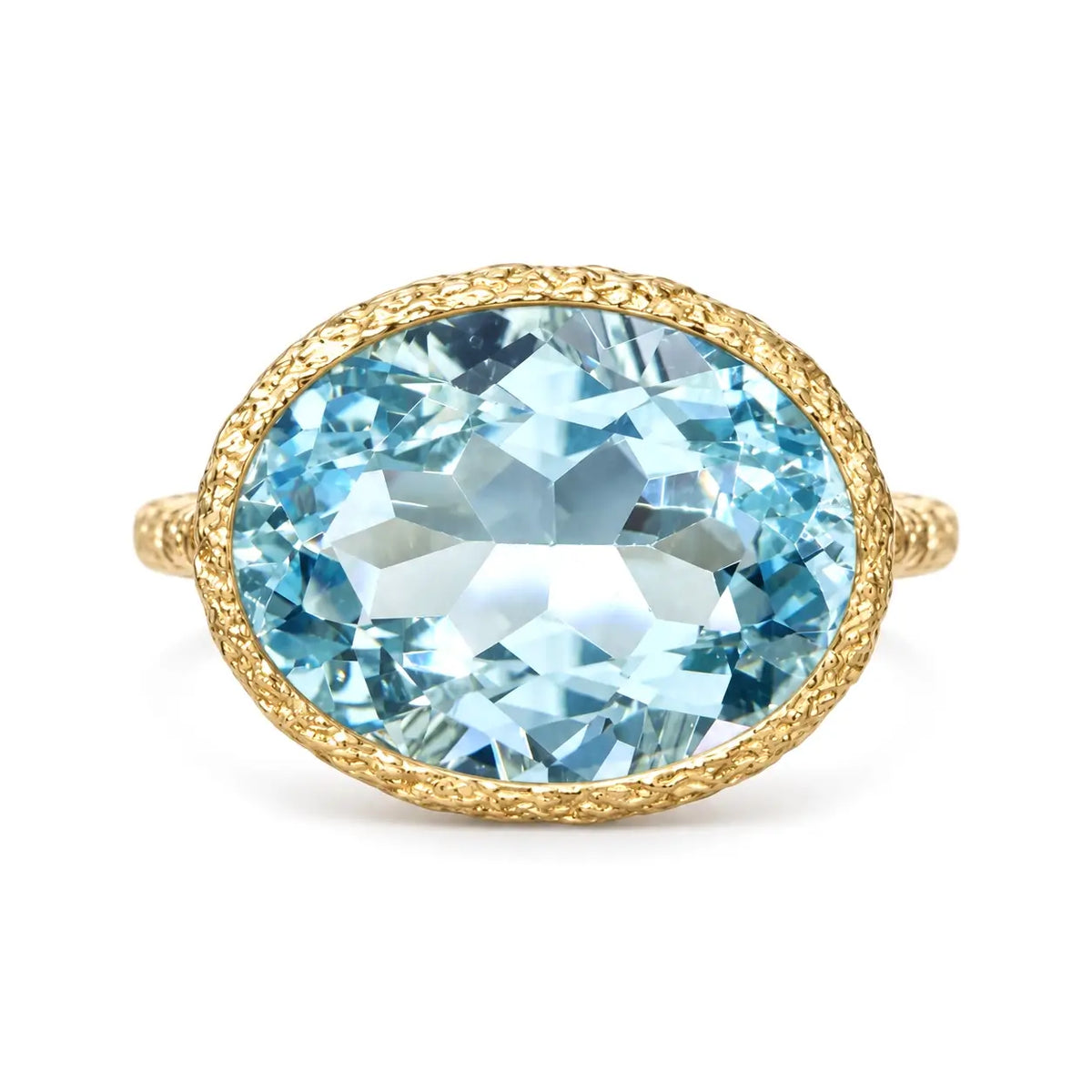 14k yellow gold Aria Arch 5.09 ct AIGS Certified Natural Aquamarine East-West Ring (One-of-a-Kind)