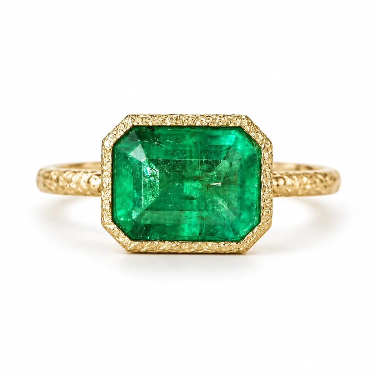 14k yellow gold Aria Arch 2.35 ct Guild Certified Natural Emerald East-West Ring (One-of-a-Kind)