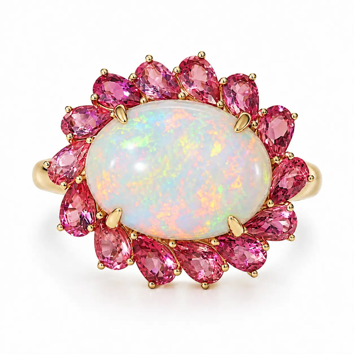 14k yellow gold Eden Halo 6.63 ctw Natural Tourmaline & Lab Diamond East-West Ring (One-of-a-Kind)