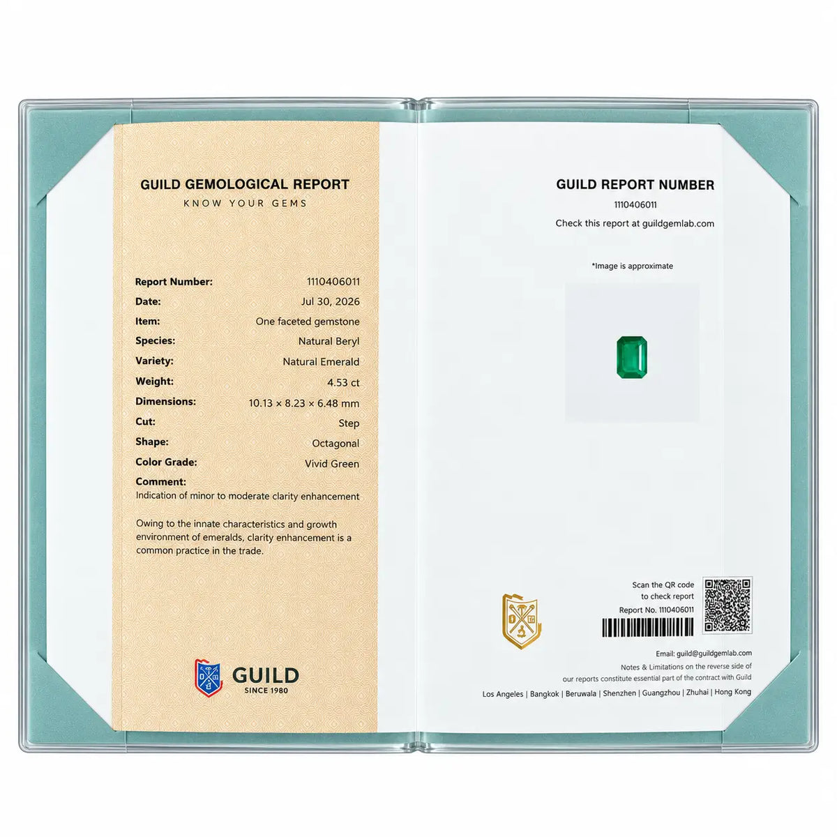 certificate 14k yellow gold Aria Arch 4.53 ct Guild Certified Natural Emerald East-West Ring (One-of-a-Kind)