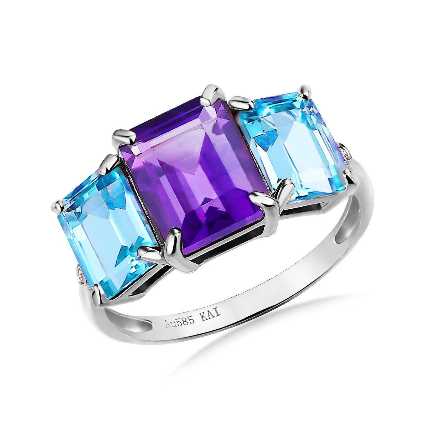 Fortune Amethyst Topaz Diamond Three-Stone Ring