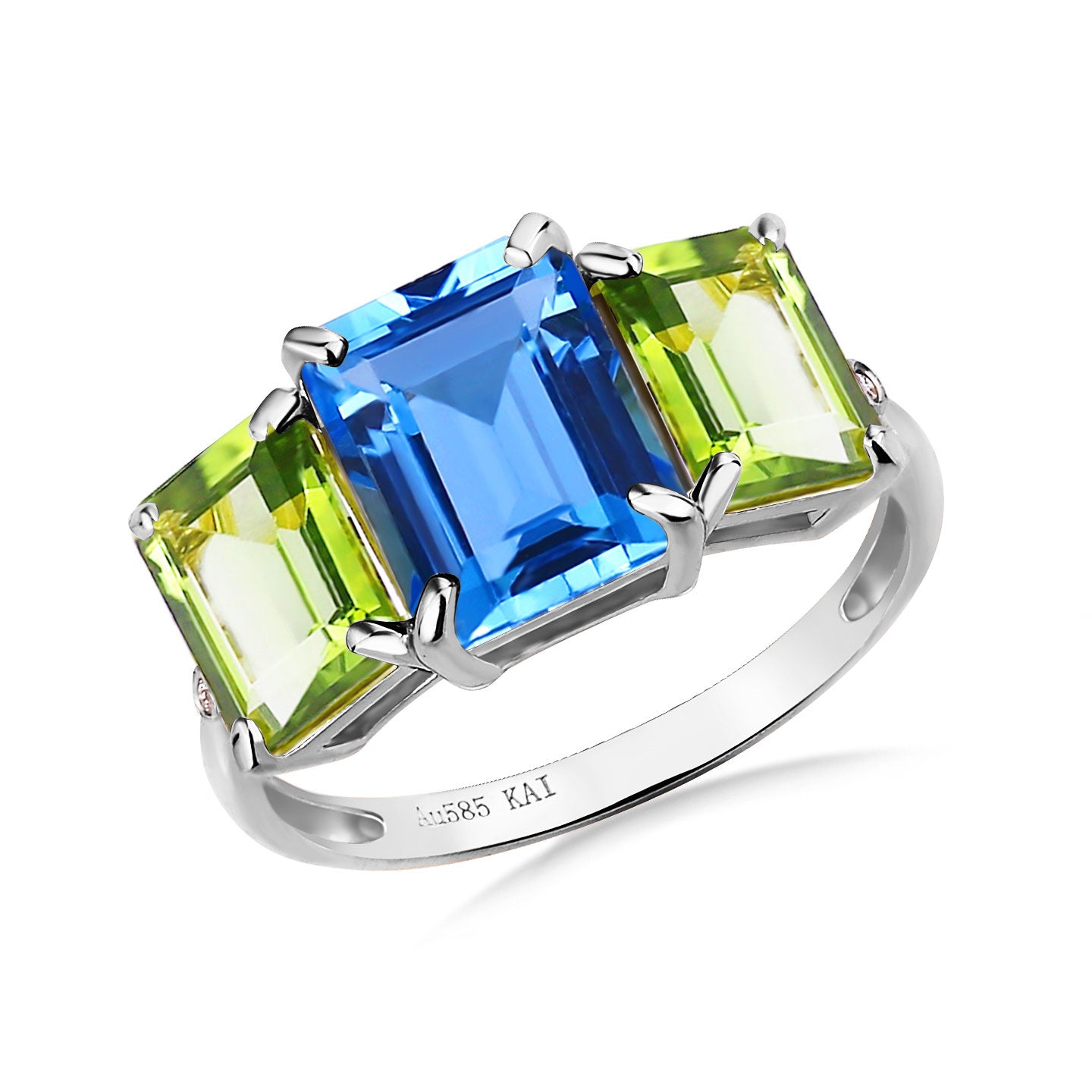 Fortune Topaz Peridot Diamond Three-Stone Ring